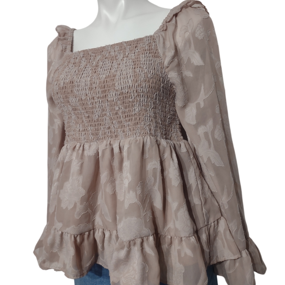 Cato Babydoll Smocked Top Sz Large Dusty Rose Pink Whimsical Fairy Blouse